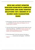 SPCE 680 LATEST UPDATED 2025&sol;2026 EXAM WITH COMPLETE QUESTIONS AND SURE VERIFIED SOLUTIONS 100&percnt; GRADED AT A&plus; SCORE&excl;&excl; SURE GUARANTEED PASS&excl;&excl;