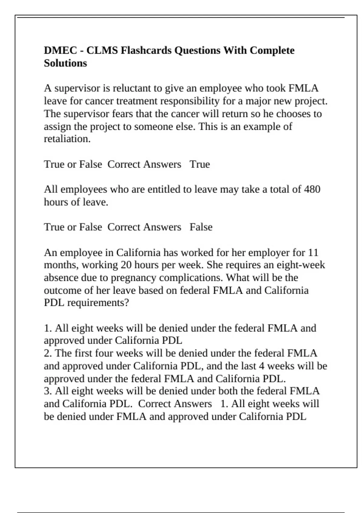 DMEC - CLMS Flashcards Questions With Complete Solutions - DMEC - CLMS ...