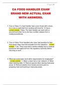 CA FOOD HANDLER EXAM  BRAND NEW ACTUAL EXAM  WITH ANSWERS&period; 