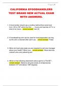 CALIFORNIA EFOODHANDLERS  TEST BRAND NEW ACTUAL EXAM  WITH ANSWERS&period;