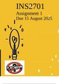 INS2701 Assignment 1&lpar;COMPLETE ANSWERS&rpar;-Due 15 August 2025