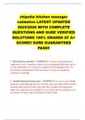 chipotle kitchen manager validation LATEST UPDATED 2025&sol;2026 WITH COMPLETE QUESTIONS AND SURE VERIFIED SOLUTIONS 100&percnt; GRADED AT A&plus; SCORE&excl;&excl; SURE GUARANTEED PASS&excl;&excl;