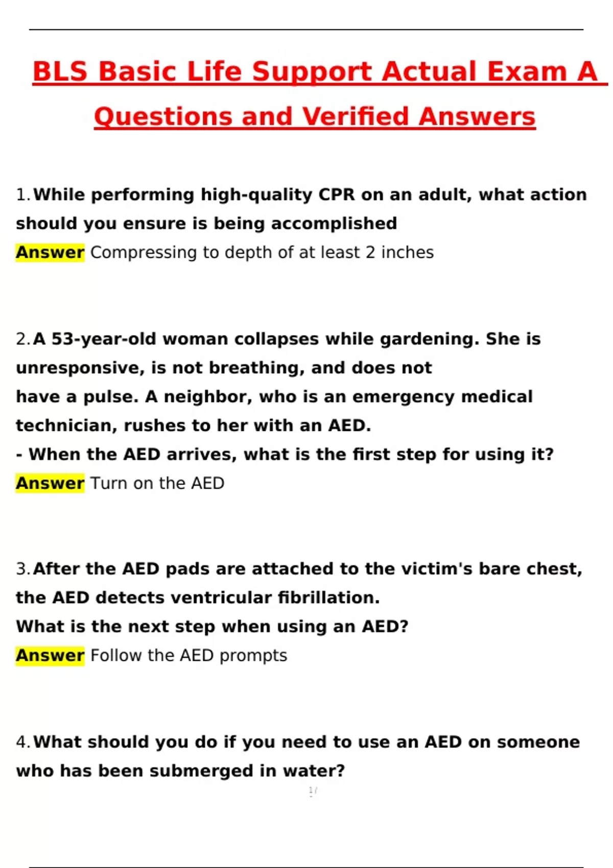 BLS Basic Life Support Exam A Latest 2025 Actual Questions and Verified ...