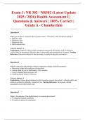 Exam 1&colon; NR 302 &sol; NR302 &lpar;Latest Update 2025 &sol; 2026&rpar; Health Assessment I &vert; Questions & Answers &vert; 100&percnt; Correct &vert; Grade A - Chamberlain