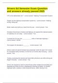 Drivers Ed Semester Exam Question and answers already passed 2025