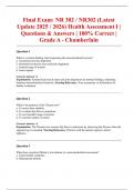 Final Exam&colon; NR 302 &sol; NR302 &lpar;Latest Update 2025 &sol; 2026&rpar; Health Assessment I &vert; Questions & Answers &vert; 100&percnt; Correct &vert; Grade A - Chamberlain