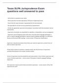 Texas SLPA Jurisprudence Exam questions well answered to pass