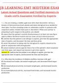 JB LEARNING EMT Midterm Exam Latest 2025 Actual Questions and Verified Answers &lpar;2025 &sol; 2026&rpar; A&plus; Grade 100&percnt; Guarantee Verified by Experts