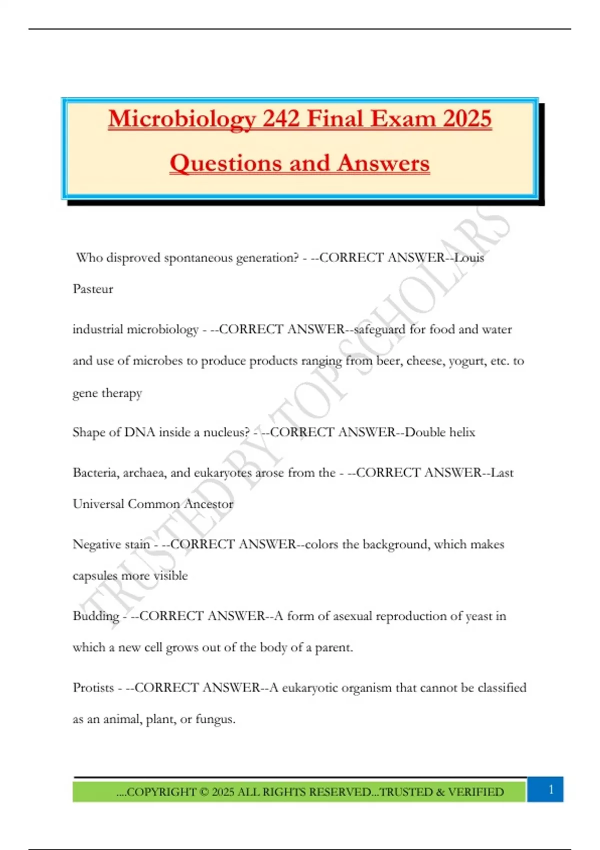 Microbiology 242 Final Exam 2025 Questions and Answers - Microbiology ...