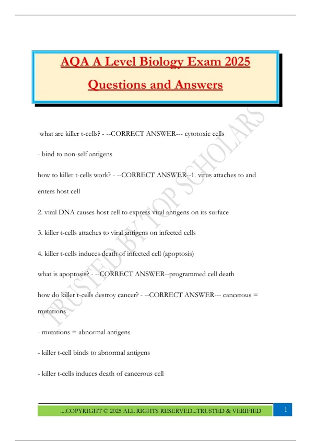 AQA A Level Biology Exam 2025 Questions and Answers - AQA A Level ...