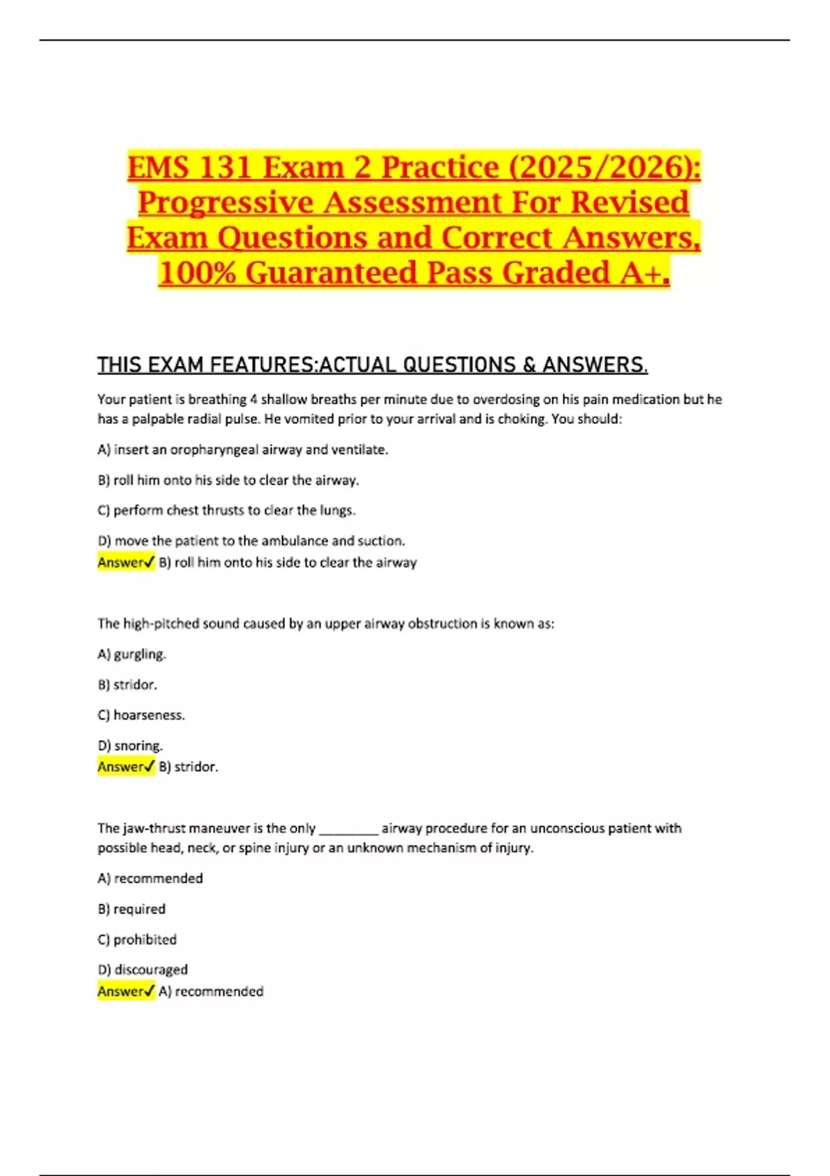 EMS 131 Exam 2 Practice (2025/2026): Progressive Assessment For Revised ...