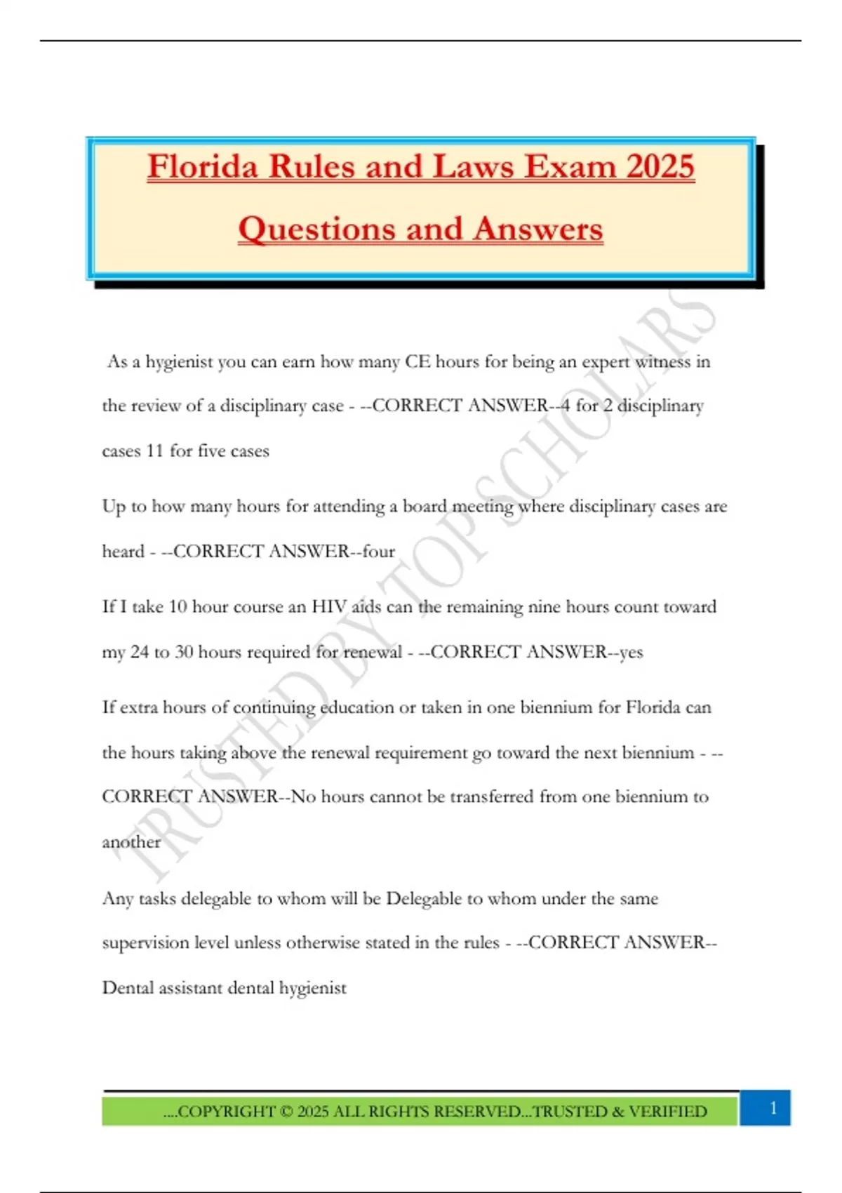 Florida Rules and Laws Exam 2025 Questions and Answers - Florida Laws ...