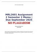 MRL2601 Assignment 2 Semester 2 Memo | Due September 2025
