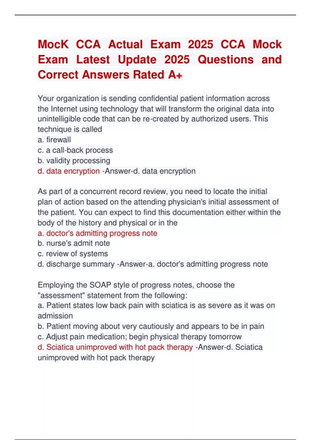 MocK CCA Actual Exam 2025 CCA Mock Exam Latest Update 2025 Questions ...