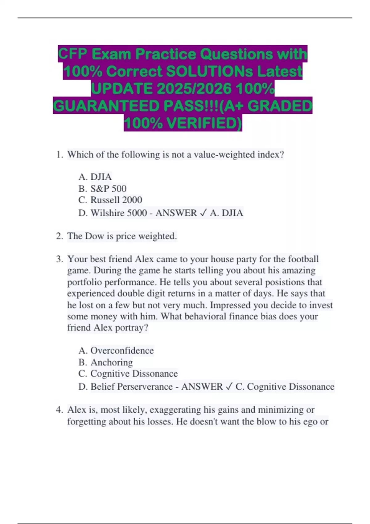 CFP Exam Practice Questions with 100% Correct SOLUTIONs Latest UPDATE ...
