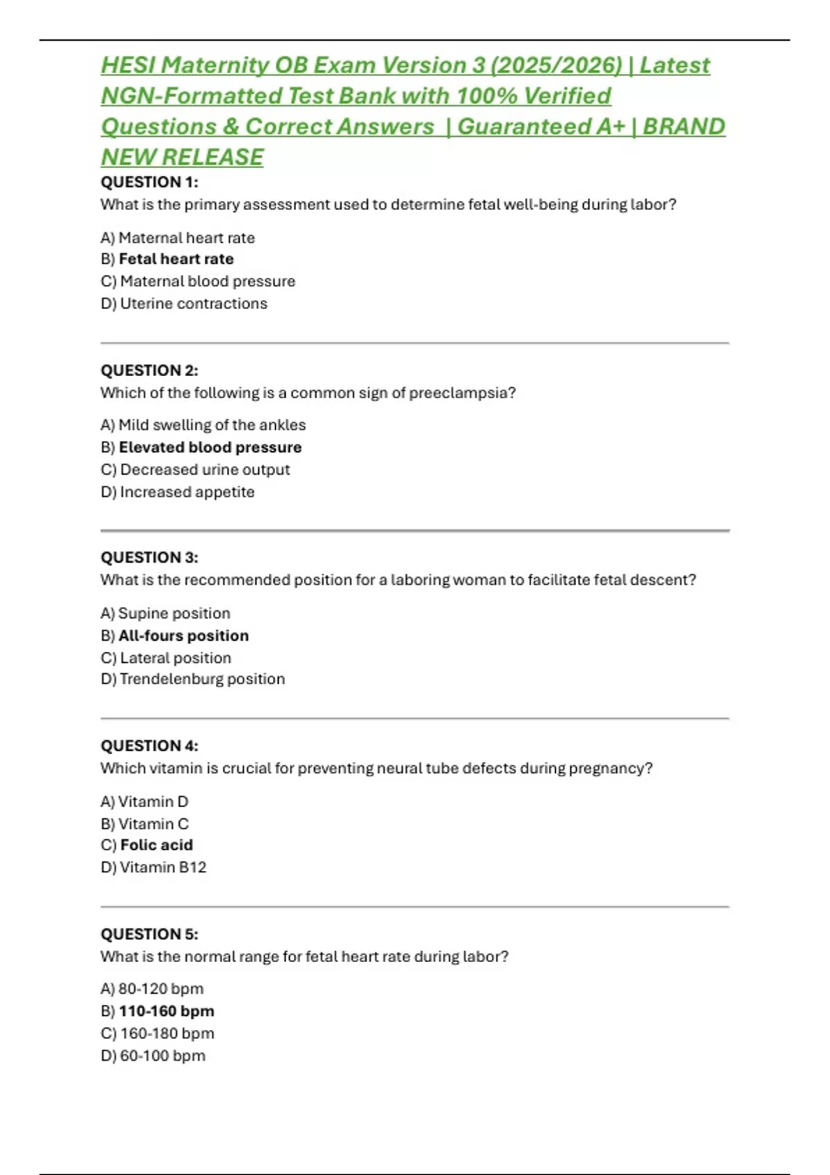 HESI Maternity OB Exam Version 3 (2025/2026) | Latest NGN-Formatted ...