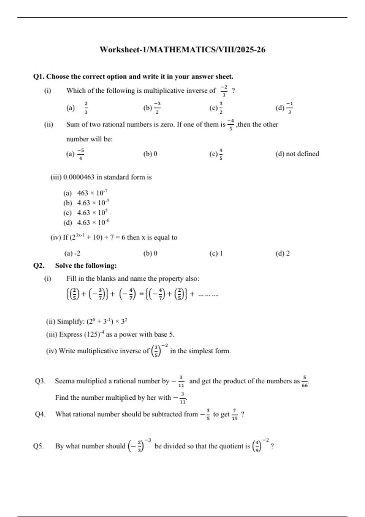 Maths 8th class worksheet - Mathematics - Stuvia US