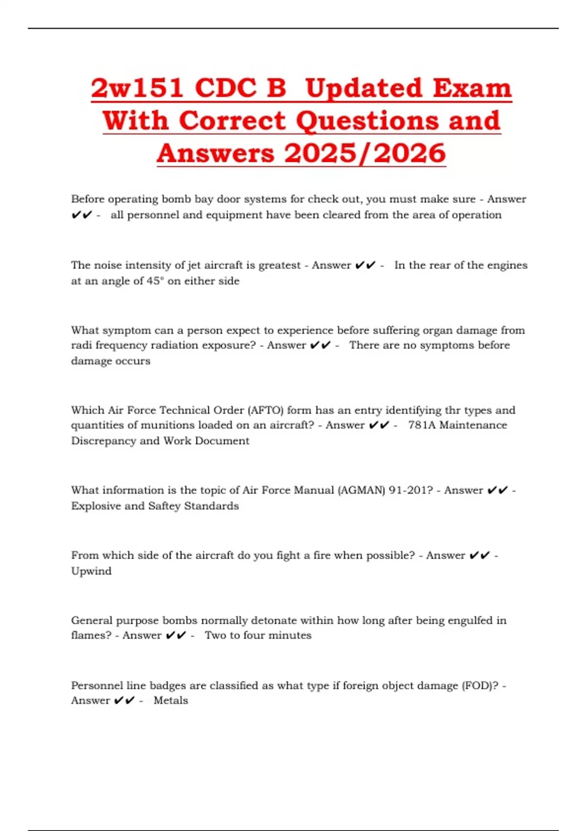 2W151 CDC B Updated Exam 2025/2026 – Correct Questions and Answers for ...