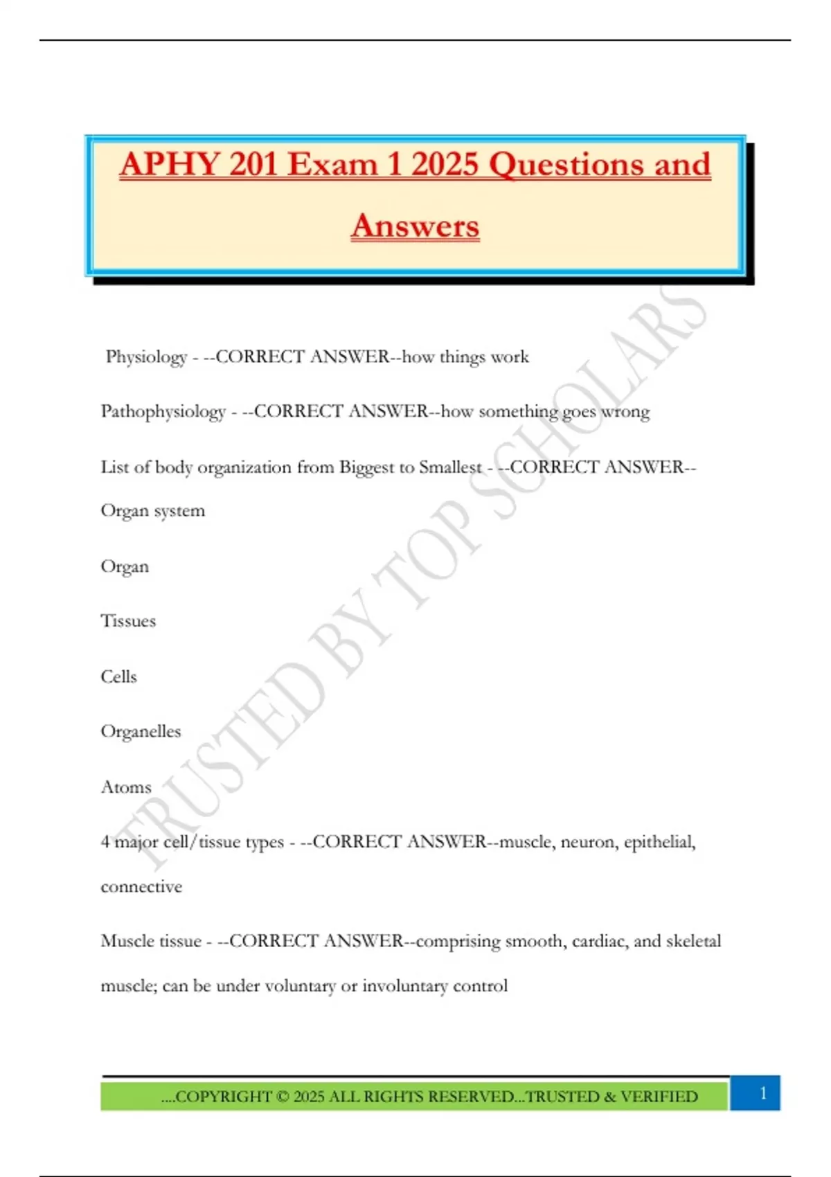 APHY 201 Exam 1 2025 Questions and Answers - APHY 201 - Stuvia US