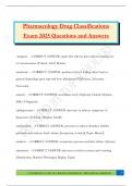 Pharmacology Drug Classifications Exam 2025 Questions and Answers