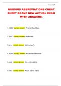 NURSING ABBREVIATIONS CHEAT  SHEET BRAND NEW ACTUAL EXAM  WITH ANSWERS&period; 