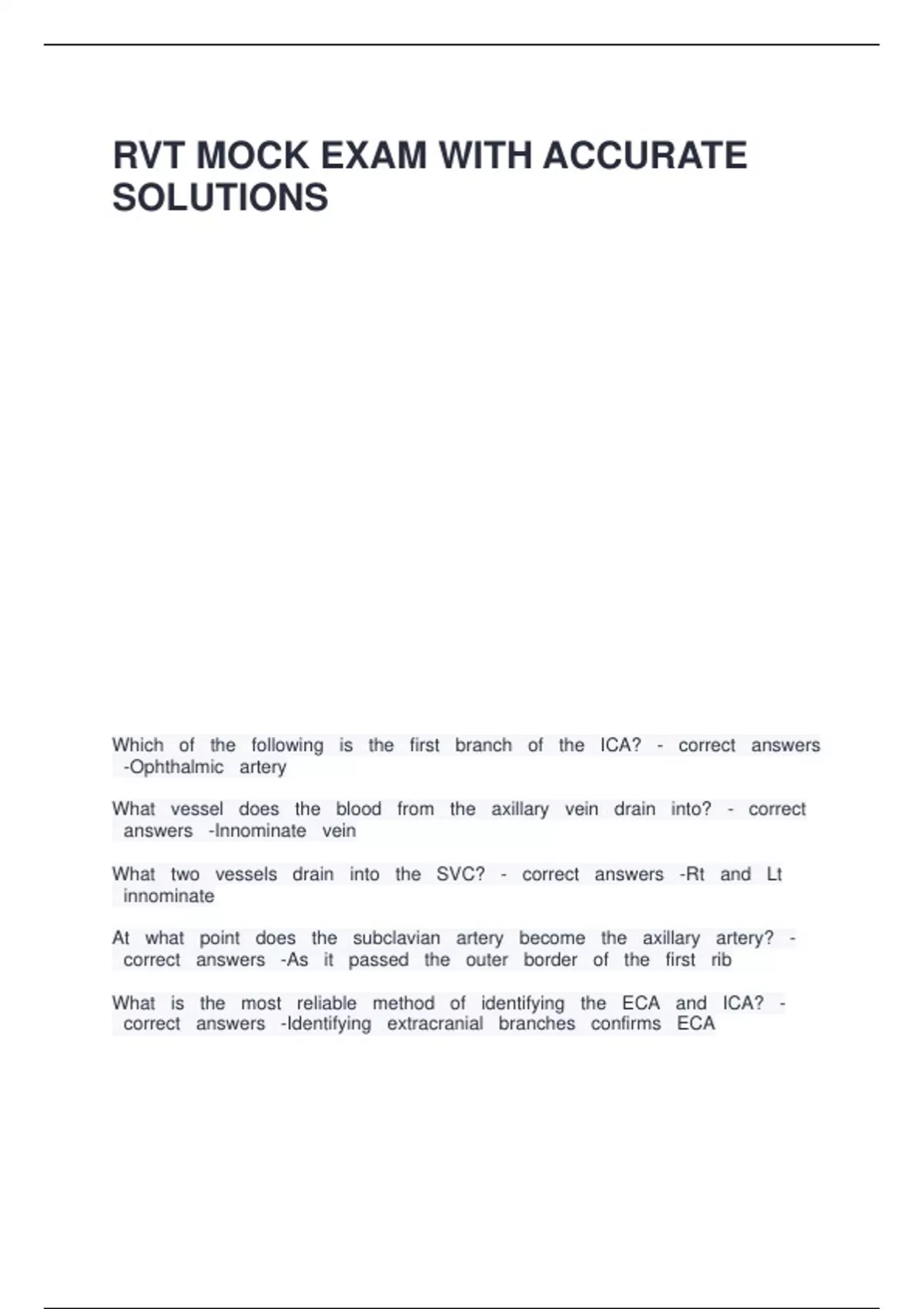 RVT MOCK EXAM WITH ACCURATE SOLUTIONS - RVT ARDMS - Stuvia US