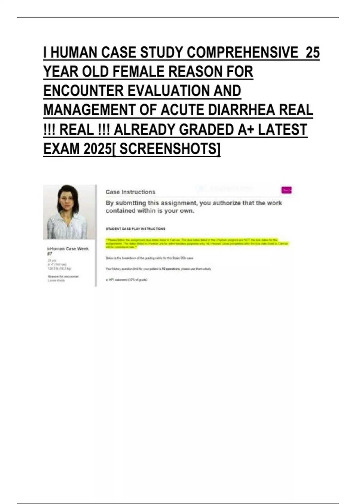 I HUMAN CASE STUDY COMPREHENSIVE 25 YEAR OLD FEMALE REASON FOR ...