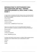 INTRODUCTION TO CRYPTOGRAPHY D334 WITH QUESTIONS AND WELL VERIFIED ANSWERS &lbrack;GRADED A&plus;&rcub; REAL EXAM &excl;&excl;&excl;&excl; REAL EXAM &excl;&excl;&excl;