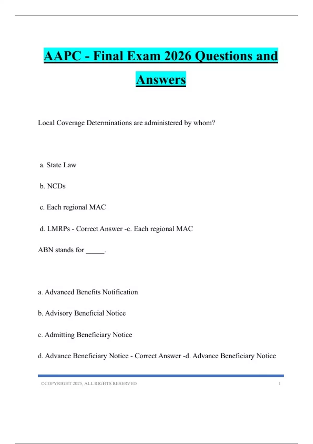 AAPC - Final Exam 2026 Questions and Answers - AAPC - Stuvia US