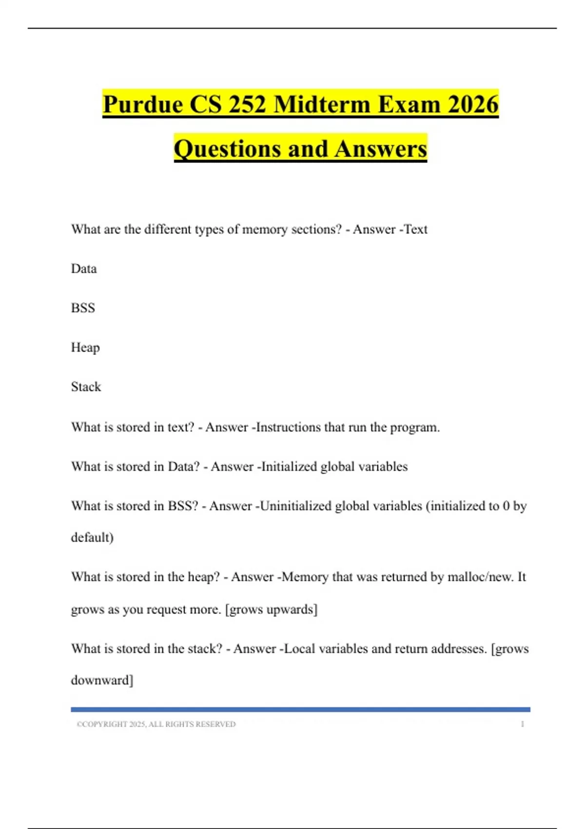 Purdue CS 252 Midterm Exam 2026 Questions and Answers - Econ - Stuvia US