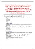 NR605 &sol; NR 605 Final Exam &lpar;Latest Update 2025 &sol; 2026&rpar;&colon; Diagnosis & Management in Psychiatric-Mental Health across the Lifespan I Practicum &vert; Weeks 5 - 8 Covered &vert; Questions and Verified Answers &vert; 100&percnt; Correct - Chamberlain