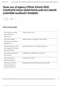 Texas Law of Agency &lpar;FINAL EXAM&rpar; 2025 COMPLETE EXAM QUESTIONS AND ACCURATE ANSWERS &vert;ALREADY PASSED&excl;&excl;