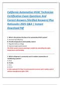 California Automotive HVAC Technician  Certification Exam Questions And  Correct Answers &lpar;Verified Answers&rpar; Plus  Rationales 2025 Q&A &vert; Instant  Download Pdf