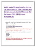 California Building Automation Systems  Technician Practice Exam Questions And  Correct Answers &lpar;Verified Answers&rpar; Plus  Rationales 2025 Q&A &vert; Instant  Download Pdf