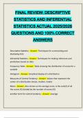 FINAL REVIEW&colon; DESCRIPTIVE STATISTICS AND INFERENTIAL STATISTICS ACTUAL 2025&sol;2026 QUESTIONS AND 100&percnt; CORRECT ANSWERS