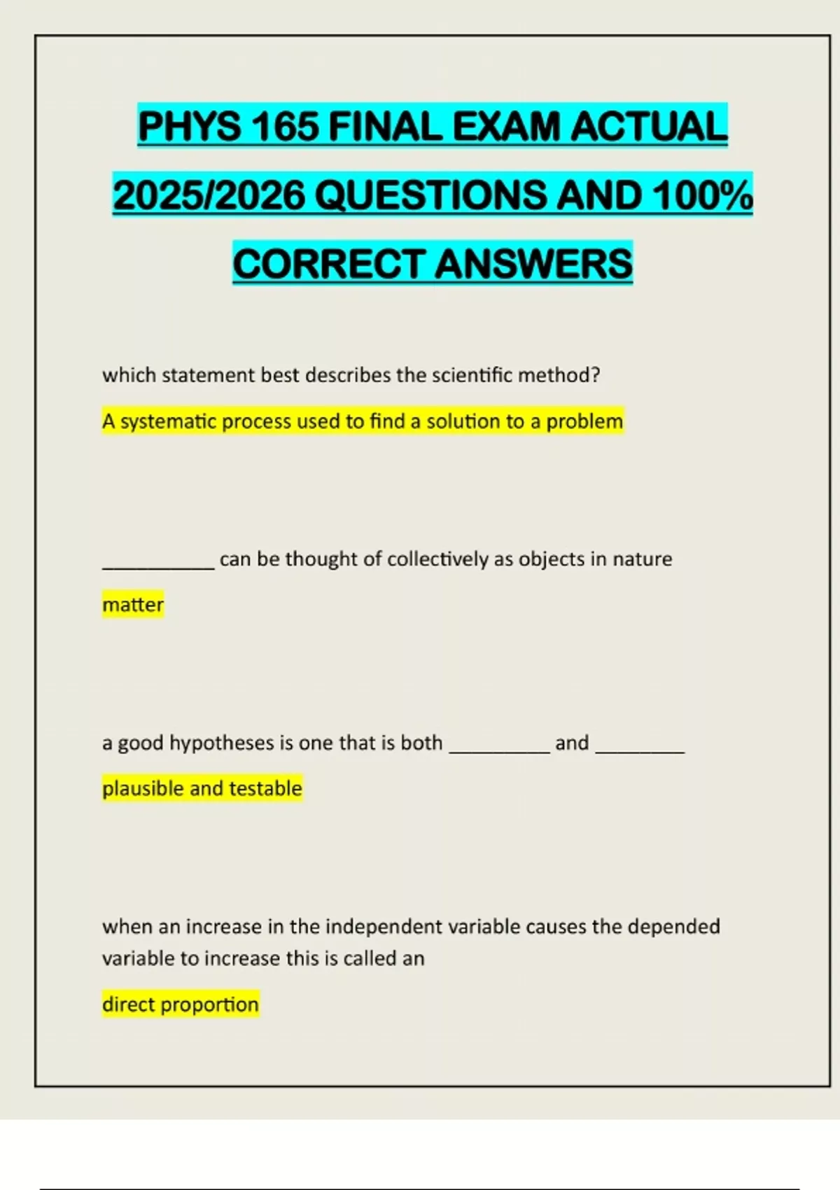PHYS 165 FINAL EXAM ACTUAL 2025/2026 QUESTIONS AND 100% CORRECT ANSWERS ...