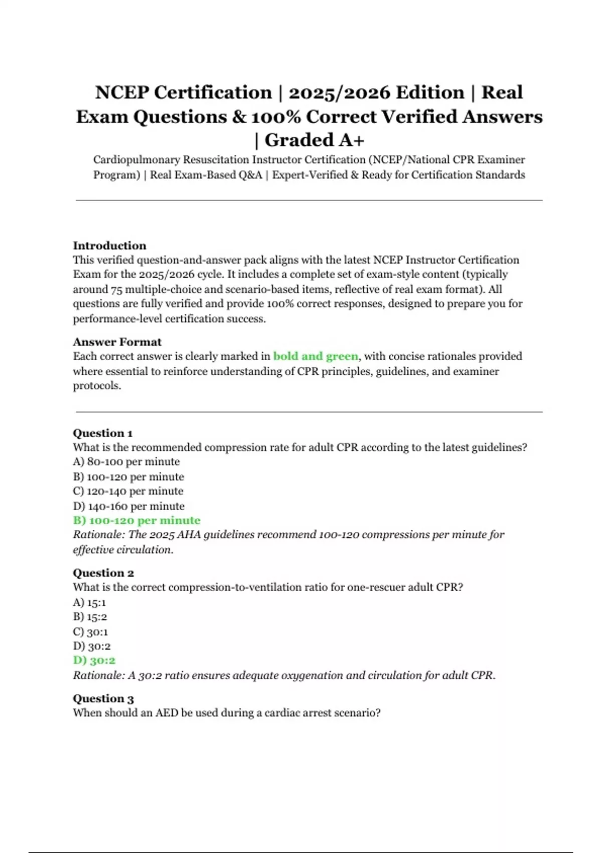 NCEP Certification – Cardiopulmonary Resuscitation Instructor Exam ...
