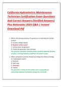 California Hydroelectric Maintenance  Technician Certification Exam Questions  And Correct Answers &lpar;Verified Answers&rpar;  Plus Rationales 2025 Q&A &vert; Instant  Download Pdf