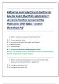 California Lead Abatement Contractor  License Exam Questions And Correct  Answers &lpar;Verified Answers&rpar; Plus  Rationales 2025 Q&A &vert; Instant  Download Pdf