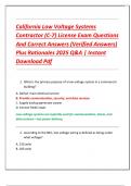 California Low Voltage Systems  Contractor &lpar;C-7&rpar; License Exam Questions  And Correct Answers &lpar;Verified Answers&rpar;  Plus Rationales 2025 Q&A &vert; Instant  Download Pdf