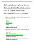 California Yacht and Ship Broker Licensing  Exam Test Questions And Correct Answers  &lpar;Verified Answers&rpar; Plus Rationales  2025&sol;2026 Q&A &vert; Instant Download Pdf