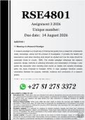 RSE4801 Assignment 3 &lpar;COMPLETE ANSWERS&rpar; 2026 - DUE 14 August 2026 