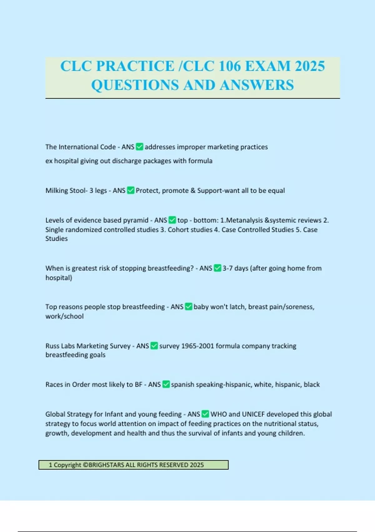 CLC PRACTICE /CLC 106 EXAM 2025 QUESTIONS AND ANSWERS - CLC 106 - Stuvia US