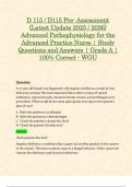 D 115 &sol; D115 Pre- Assessment &lpar;Latest Update 2025 &sol; 2026&rpar; Advanced Pathophysiology for the Advanced Practice Nurse &vert; Study Questions and Answers &vert; Grade A &vert; 100&percnt; Correct - WGU