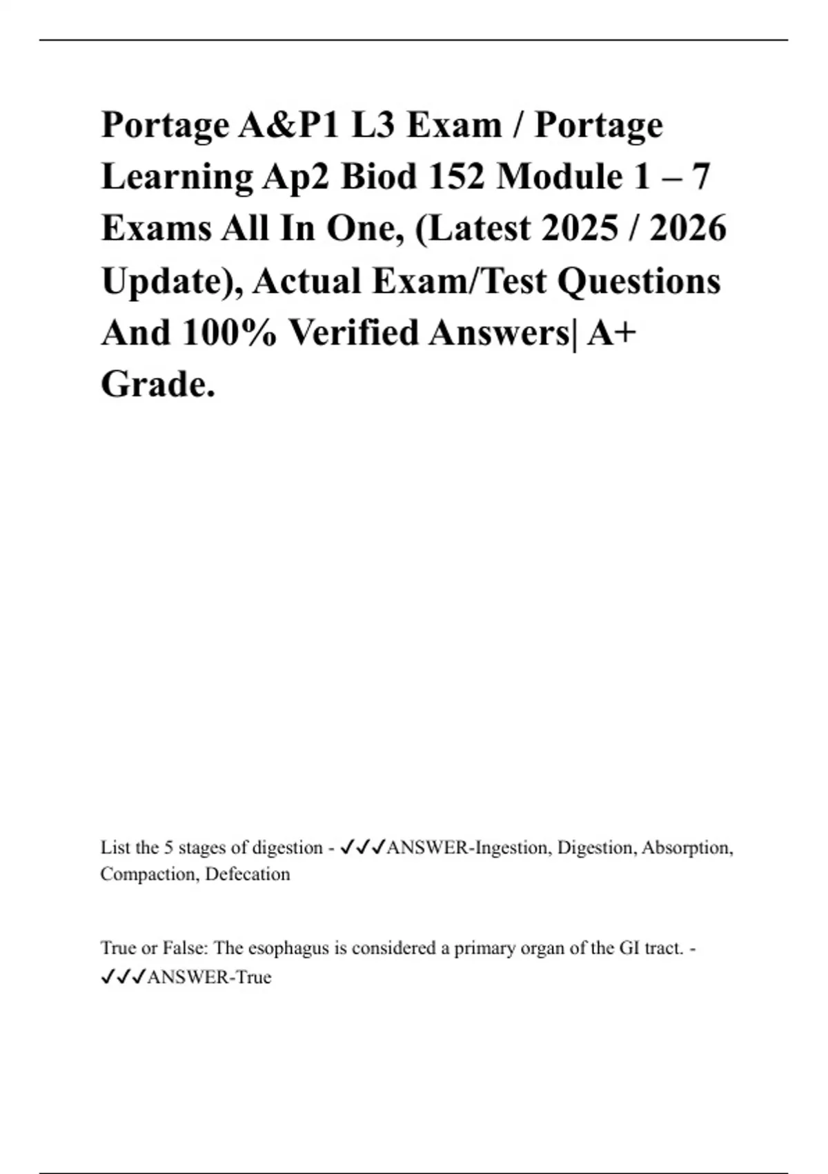 Portage A&P1 L3 Exam / Portage Learning Ap2 Biod 152 Module 1 – 7 Exams ...