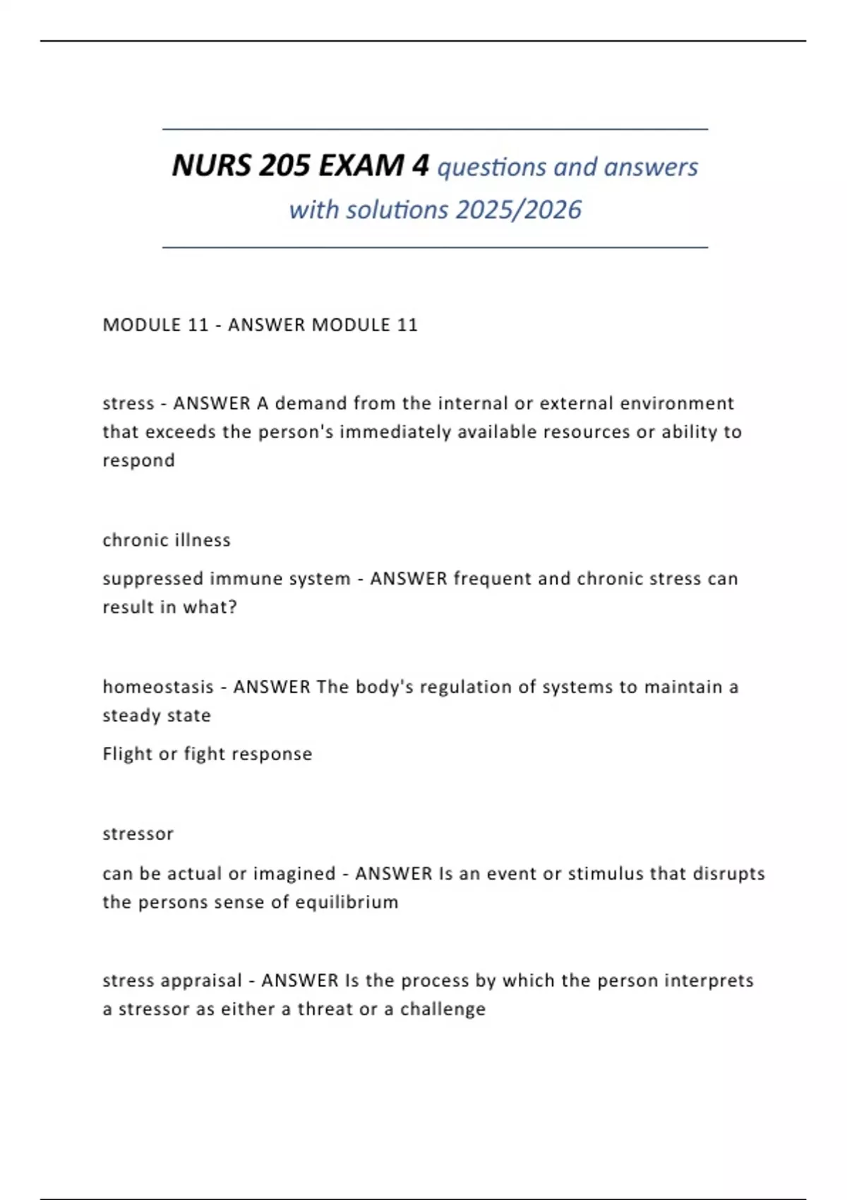 NURS 205 EXAM 4 questions and answers with solutions 2025/2026 - PNR ...