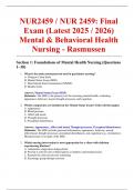 NUR2459 &sol; NUR 2459&colon; Final Exam &lpar;Latest 2025 &sol; 2026&rpar; Mental & Behavioral Health Nursing - Rasmussen