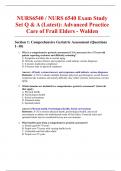 NURS6540 &sol; NURS 6540 Exam Study Set Q & A &lpar;Latest&rpar;&colon; Advanced Practice Care of Frail Elders - Walden