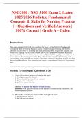 NSG3100 &sol; NSG 3100 Exam 2 &lpar;Latest 2025&sol;2026 Update&rpar;&colon; Fundamental Concepts & Skills for Nursing Practice I &vert; Questions and Verified Answers &vert; 100&percnt; Correct &vert; Grade A &ndash; Galen