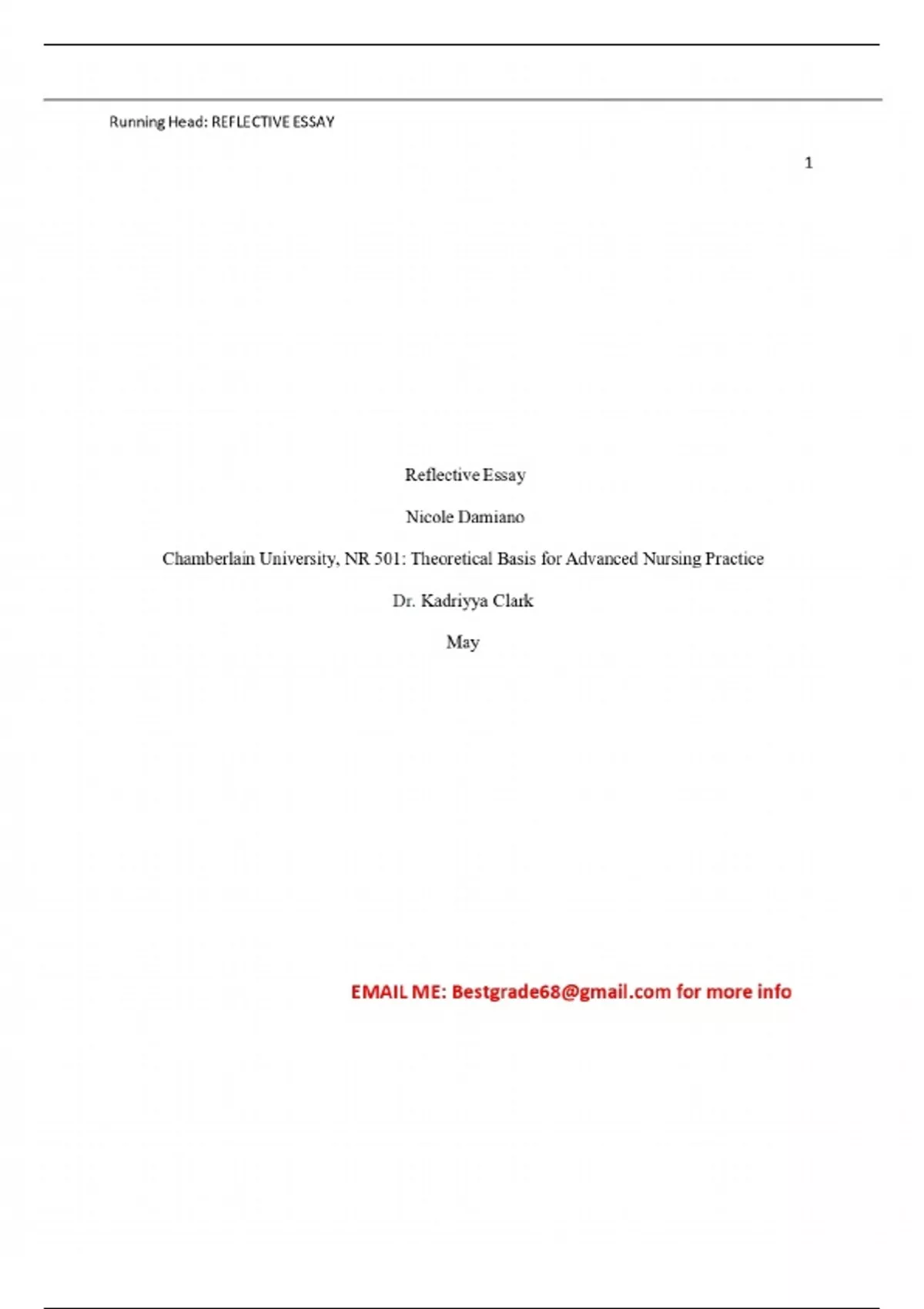 Chamberlain College of Nursing NR 501 Week 2 Assignment Reflective ...